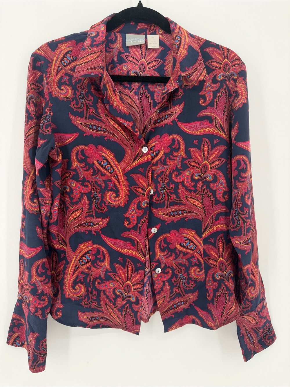 Vintage Clifford & Wills 100% Silk Paisley Blouse Size 10 Y2K Boho